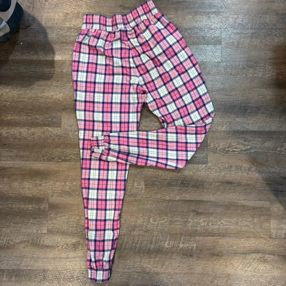 American Tall Womens Pajama Pants Pink Plaid Joggers Size Medium Tall MT - Picture 2 of 6